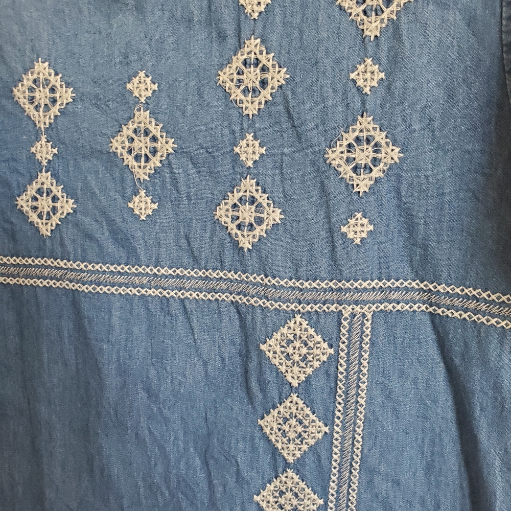 Embroidered Blue Cotton Dress L/XL - Picture 2 of 9